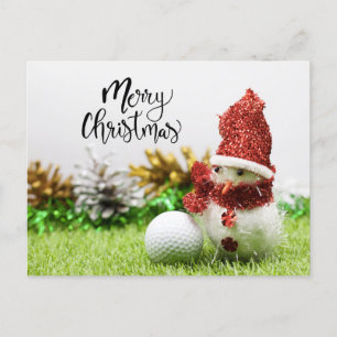 Golf God jul med boll och Snögubbe Vykort