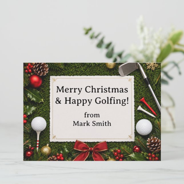 Golf God Jul med dina önskningar för golfare Julkort (Stående Fram)