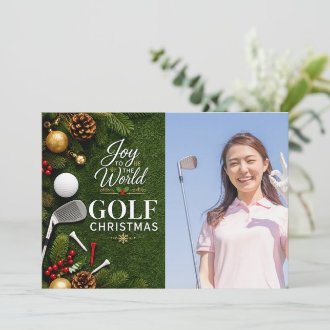 Golf God Jul med ditt eget foto Julkort (Stående Fram)