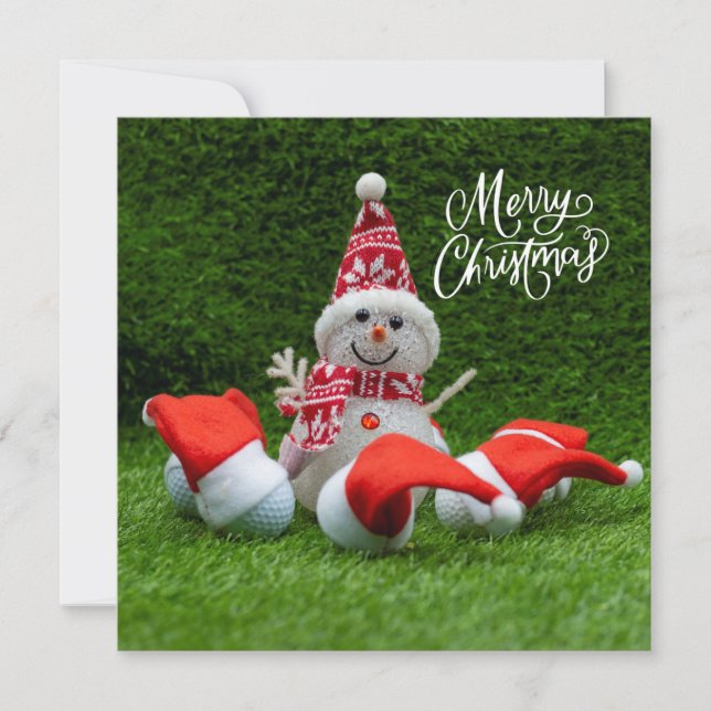 Golf God jul med golf boll och Snögubbe Kort (Framsida)