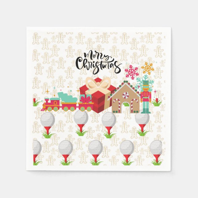 Golf God jul med golfpresenter i röd låda Pappersservett (Framsidan)