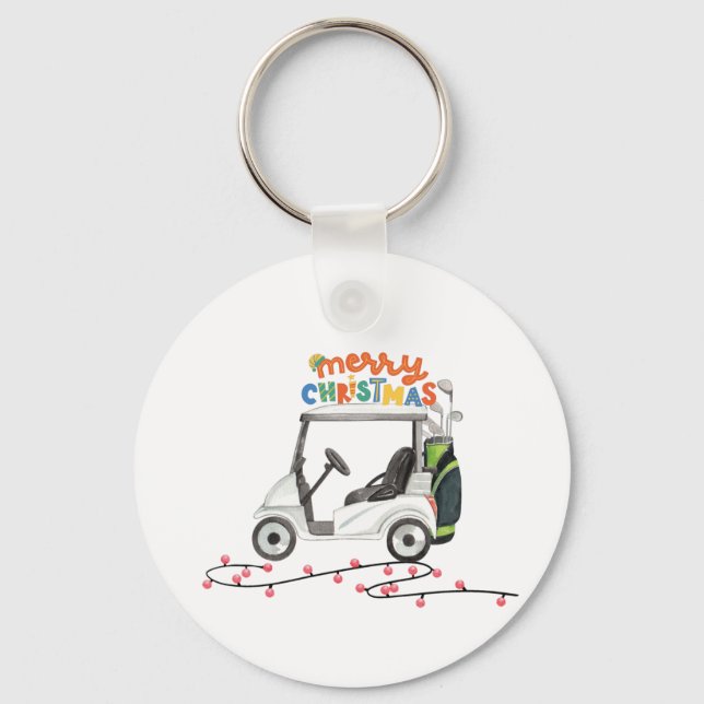 Golf God Jul med golfvagn och golfbag Nyckelring (Framsida)