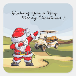 Golf God jul med julgolvvagn Fyrkantigt Klistermärke