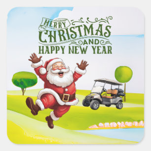 Golf God jul med julgolvvagn Fyrkantigt Klistermärke