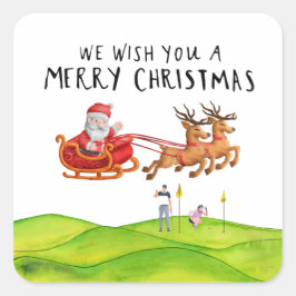 Golf God jul med Jultomten Fyrkantigt Klistermärke