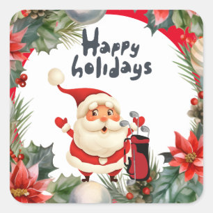 Golf God jul med Jultomten golfbanor Fyrkantigt Klistermärke