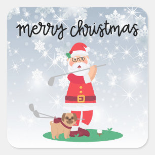 Golf God jul med Jultomten golfer Fyrkantigt Klistermärke