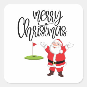 Golf God jul med Jultomten i flagga Fyrkantigt Klistermärke