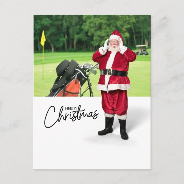 Golf God jul med Jultomten i flagga Helg Vykort (Framsida)