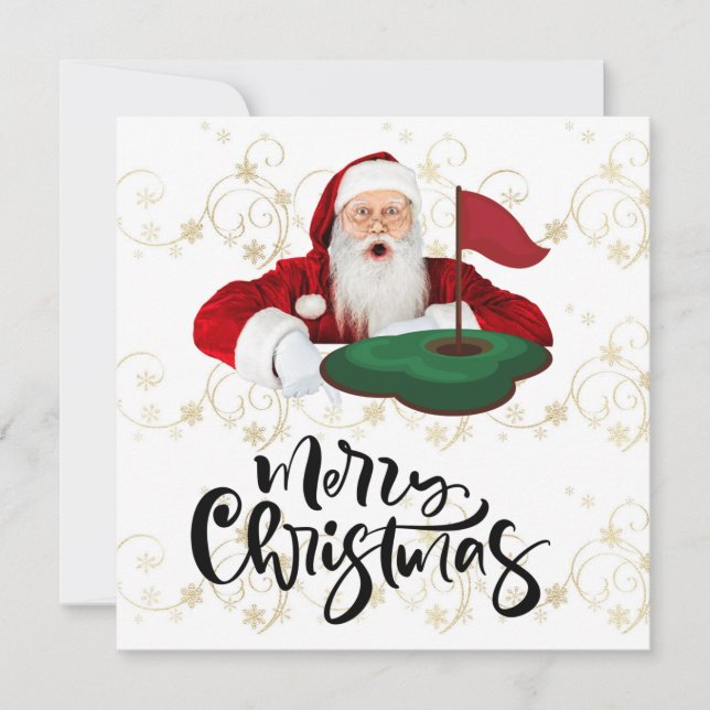 Golf God jul med Jultomten i flagga Kort (Framsida)