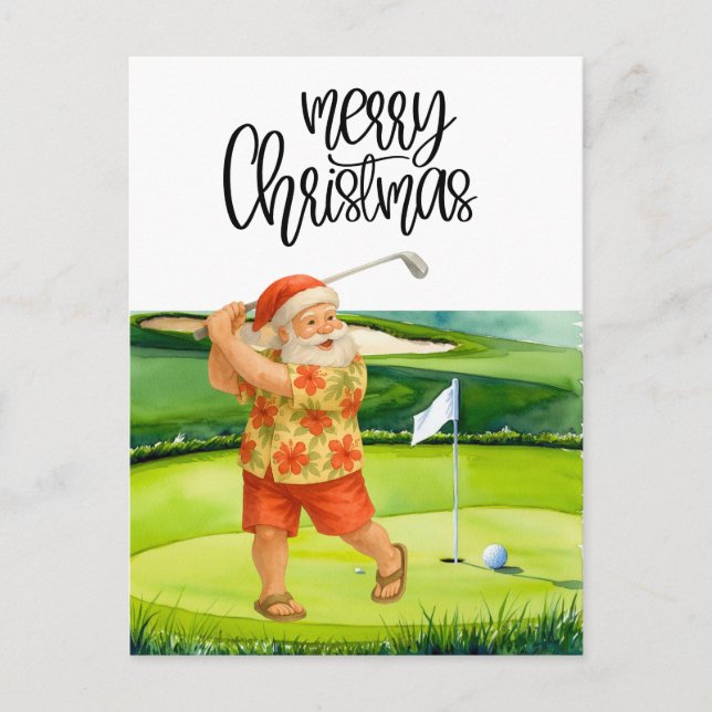 Golf God jul med Jultomten i flagga Vykort (Framsida)