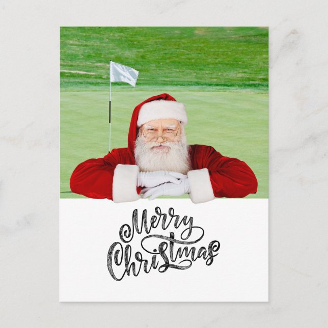 Golf God jul med Jultomten i flagga Vykort (Framsida)