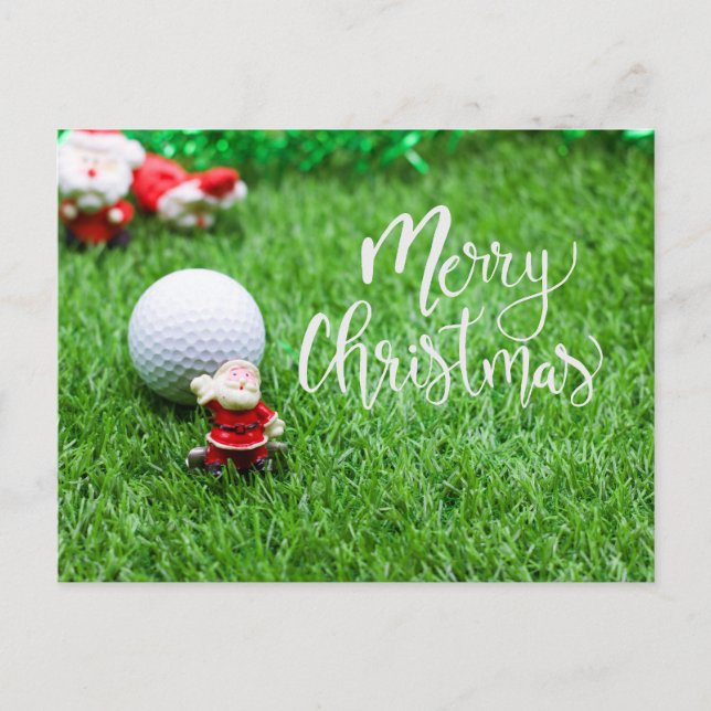 Golf God jul med Jultomten och boll Vykort (Framsida)