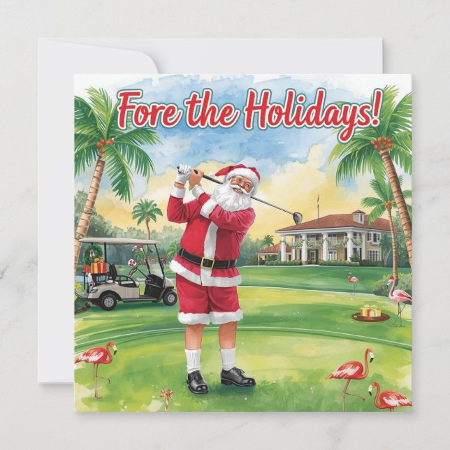 Golf God jul med Jultomten och flamingo (Framsida)