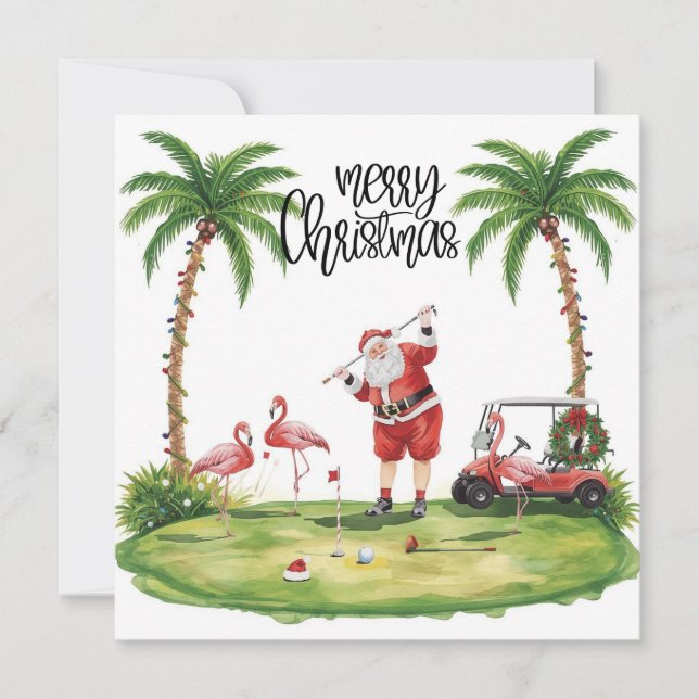 Golf God jul med Jultomten och flamingo (Framsida)