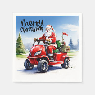 Golf God jul med Jultomten och rödvagn Pappersservett