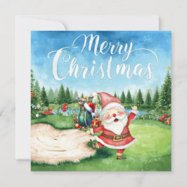 Golf God jul med jultomten som spelar golfer