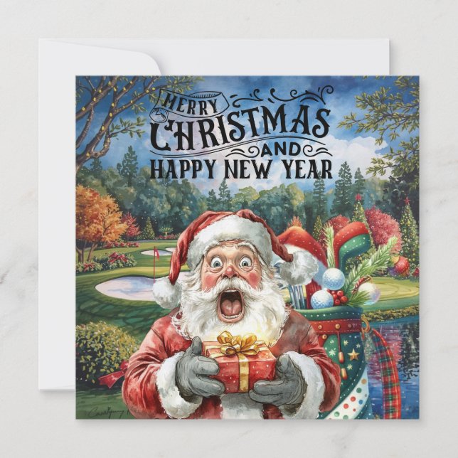 Golf God jul med jultomten som spelar golfer (Framsida)