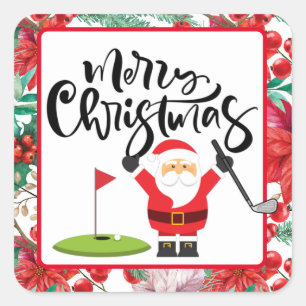 Golf God jul med jultomten som spelar golfer Fyrkantigt Klistermärke