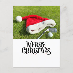 Golf God jul med Santa Hat på grönt Helg Vykort