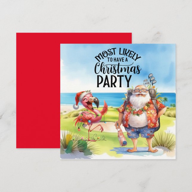 Golf God jul med Santa och flamingo (Fram/baksida)
