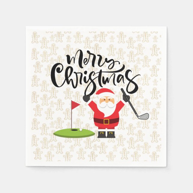 Golf God jul med Santa on guld ginger Pappersservett (Framsidan)