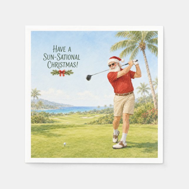 Golf God Jul med Tomte   Pappersservett (Framsidan)