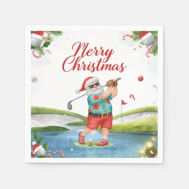 Golf God Jul med Tomte som spelar Golf  Pappersservett (Framsidan)