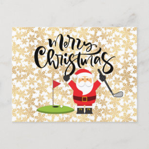 Golf God jul med tomten som spelar golfer C Vykort