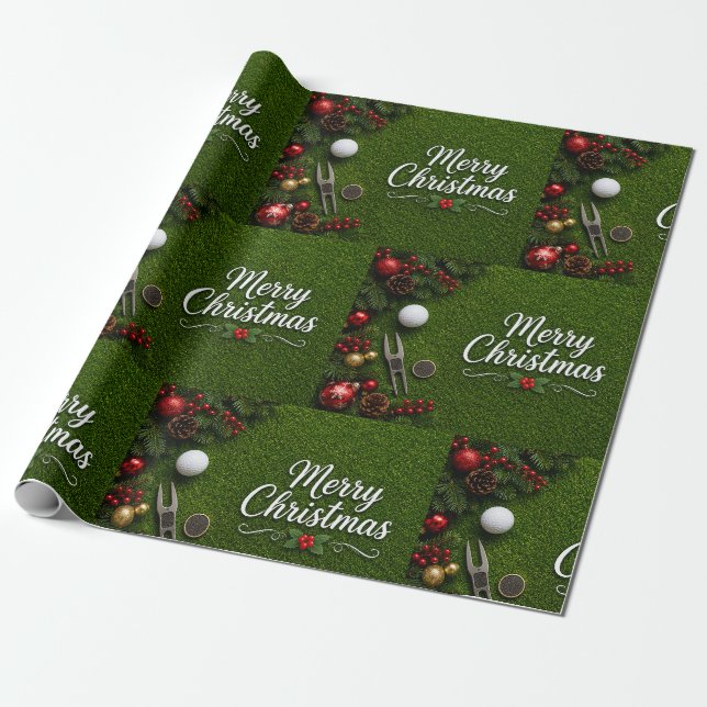 Golf God Jul på Putting Green Holiday  Presentpapper (Utrullad)