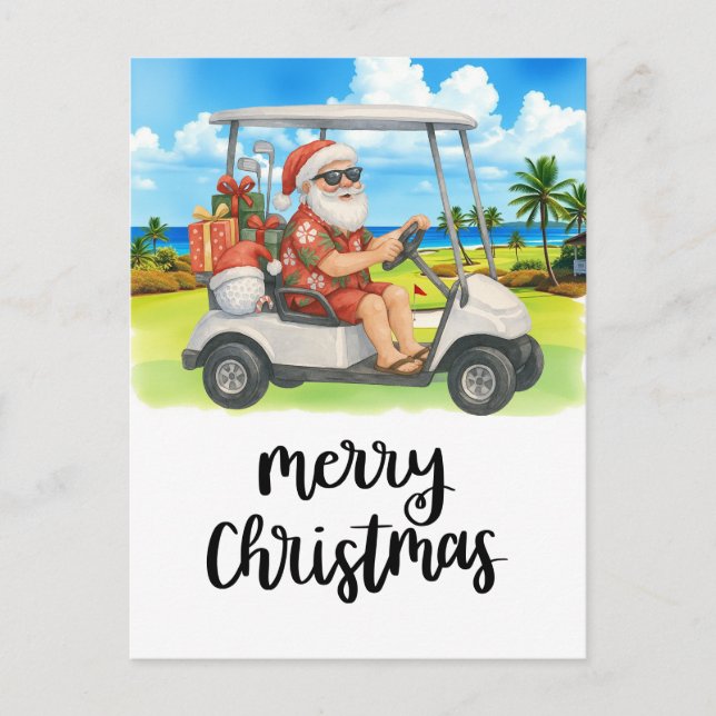 Golf God jul Santa Golfer Beach ThMeed Helg Vykort (Framsida)