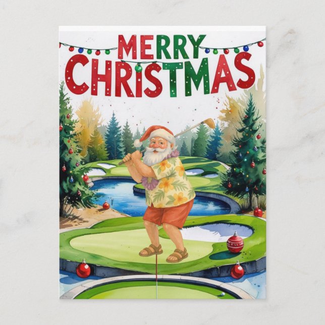 Golf God jul Santa golfing på kurs Helg Vykort (Framsida)