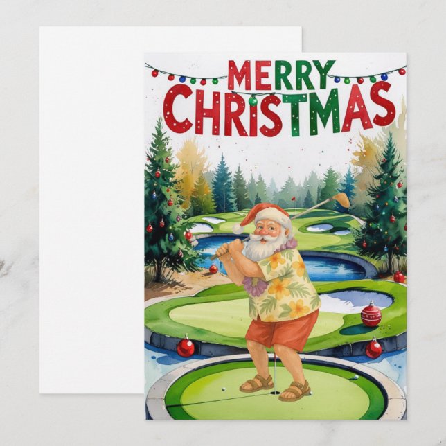 Golf God jul Santa golfing på kurs Julkort (Fram/baksida)