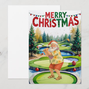 Golf God jul Santa golfing på kurs Julkort