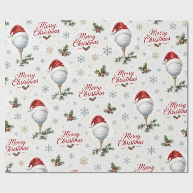 Golf God Jul Santa Hatt Golfboll Högtid  Presentpapper (Platt)
