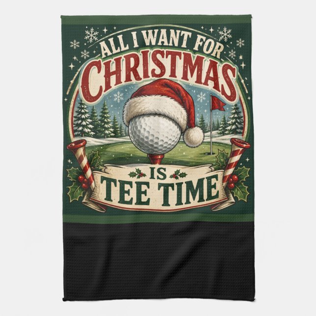 Golf God Jul tematiserad med golfboll Kökshandduk (Vertikal)