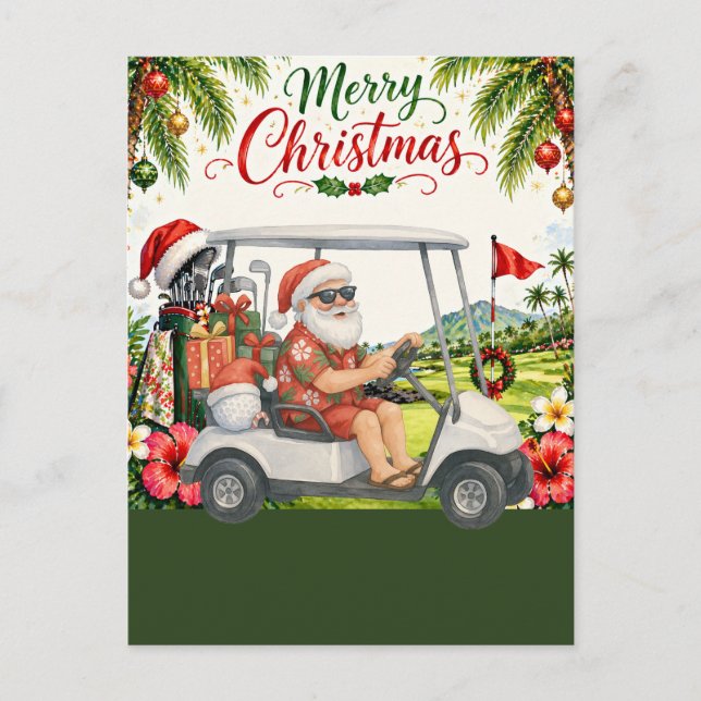 Golf God Jul Tomte Golfare Strand Tema Helg Vykort (Framsida)