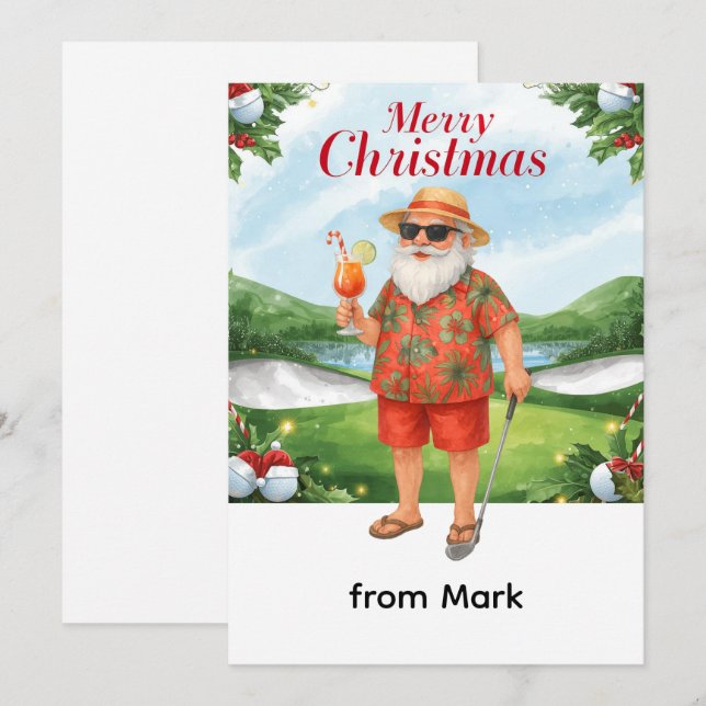 Golf God Jul Tomte Golfare Strand tema  Julkort (Fram/baksida)