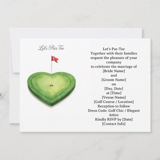 Golf golf flag on heart shape for wedding inbjudningar (Baksida)