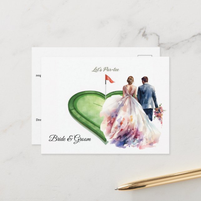 Golf golf flag on heart shape on putting green vykort (Fram/Back In Situ)