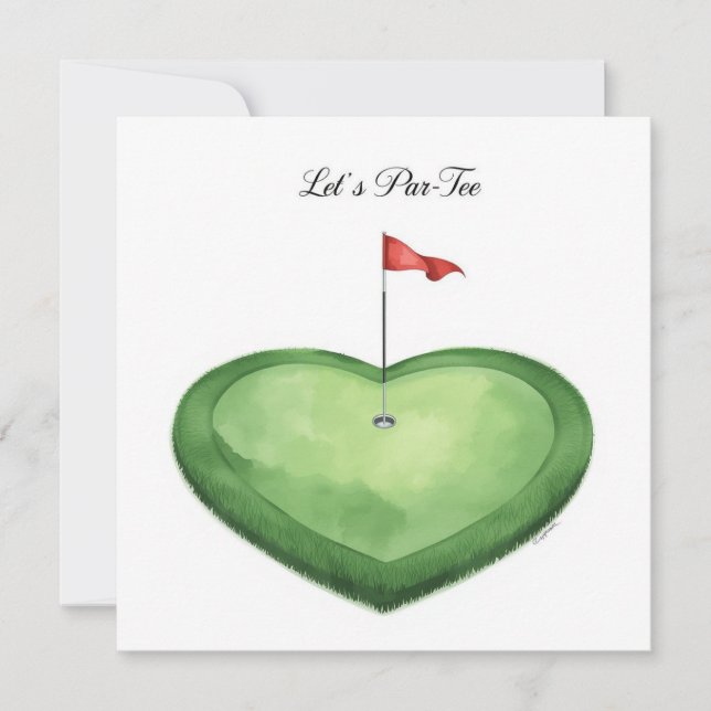 Golf golf flagg på hjärtform på putting green inbjudningar (Framsida)