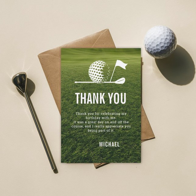 Golf Golfare Golf-Minimalist Män 30-årsdag Tack Kort (golf party theme for him birthday thank you card custom template minimalist modern elegant)