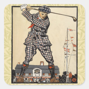 Golf Golfare Vintage Antik Golfning Fyrkantigt Klistermärke