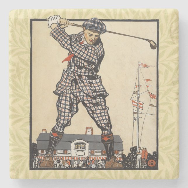 Golf Golfare Vintage Antik Golfning Stenunderlägg (Framsidan)