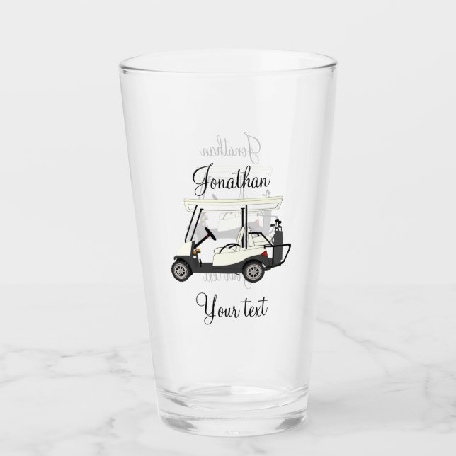 Golf Golfer Cart Pint Drinking Glass Glaskopp (Framsida)