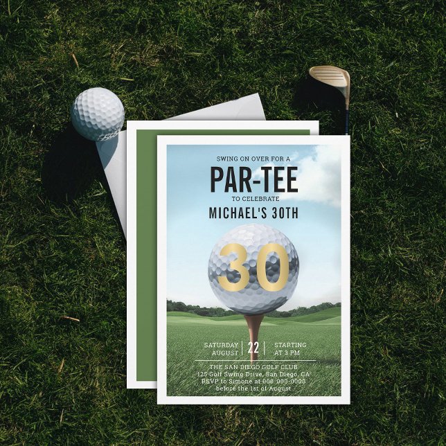 Golf Golfer Golfing Modern Manar 30års födelsedag Inbjudningar (men 30th birthday invitation golf golfer golfing theme elegant modern classy stylish)