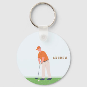 Golf Golfer Grönt och Blue Illustration Namn Sport Nyckelring