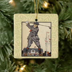 Golf Golfer Vintage Antique Golfing Julgransprydnad Keramik