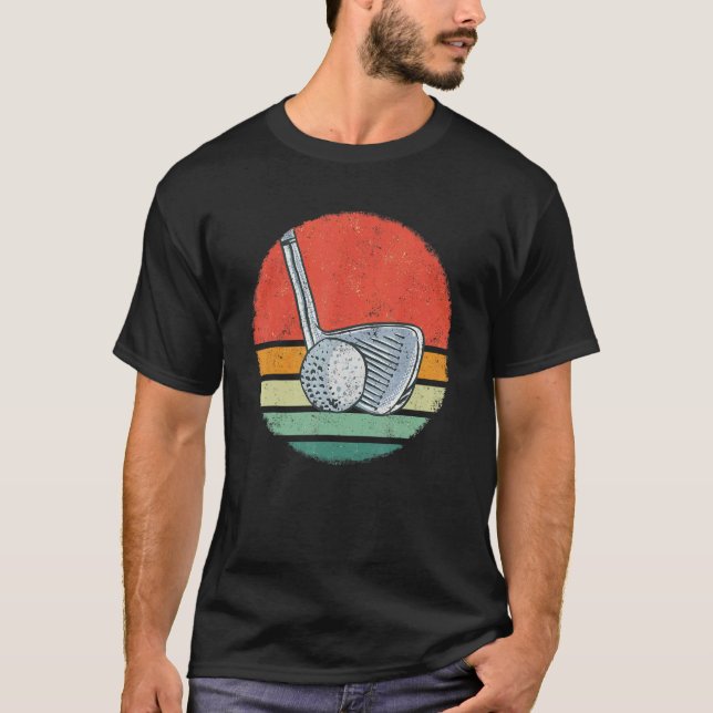 Golf Golfing Golfer Pitch Par Retro Sunset T Shirt (Framsida)