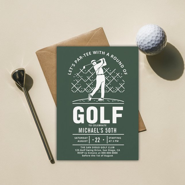 Golf Golfing Golfing Elegant Modern femtionde föde Inbjudningar (golf party 50th birthday invitation him men boyfriend golfer golfing elegant modern classy)